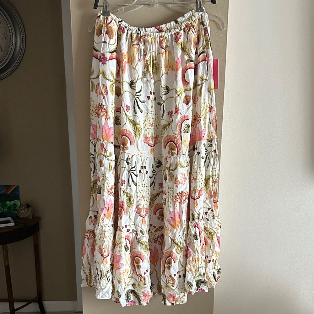 Rose & Olive White Maxi Skirt with Pink & Olive Botanical Print